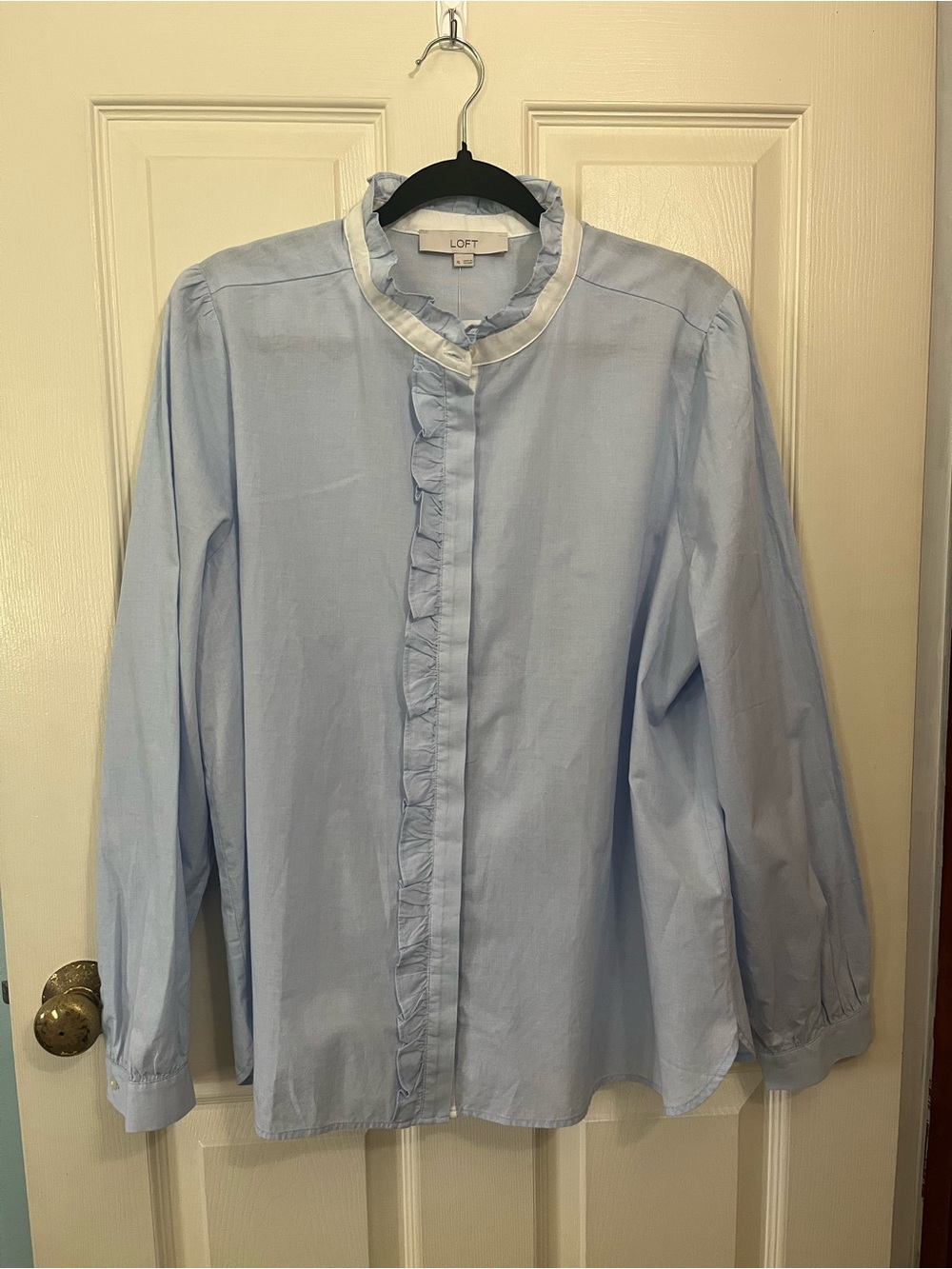 LOFT NWT 100% cotton ruffle button up shirt Size XL Career